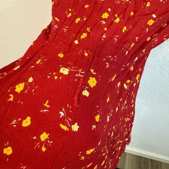 With Jean Beaucoup Floral Plunge V-Neck Short Sleeve Summer Mini Dress Red S - Picture 11 of 13